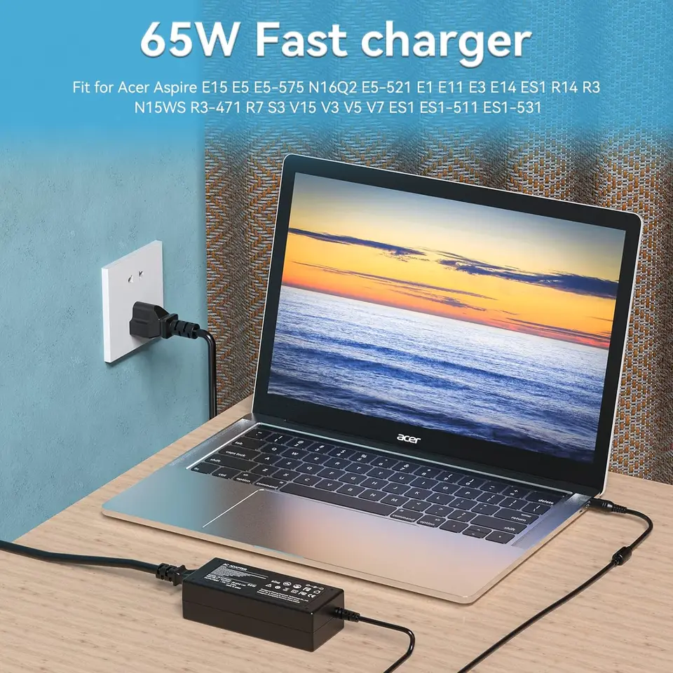 65W Laptop Charger For Acer Aspire E15 E5 V5 Series - 19V 3.42A Power Adapter