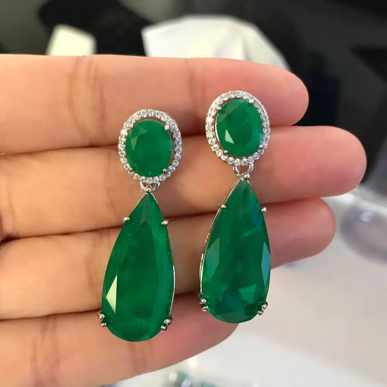 OCTAVIUS statement emerald green shield earrings