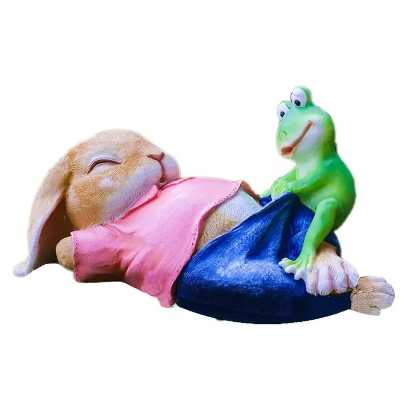 

Resin Rabbit Figurine Outdoor Decor Funny Rabbit With Frog Figurines Creative Lawn Ornament Garden Decoration For Porch Patio