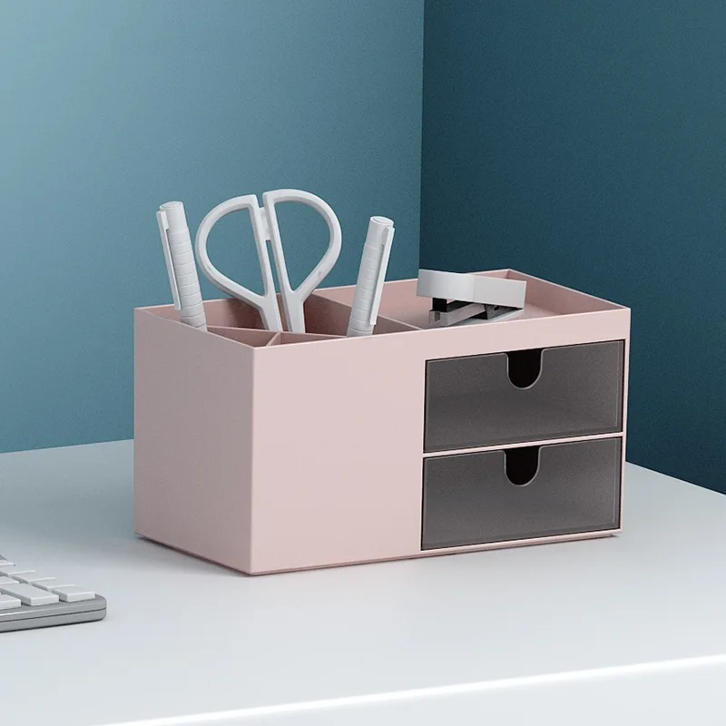 【FUN LIVE】 Novel Large Capacity Desk Accessories Pen Holder With Drawer Pencil Storage Box Desktop Organizer School Office Stationery. 