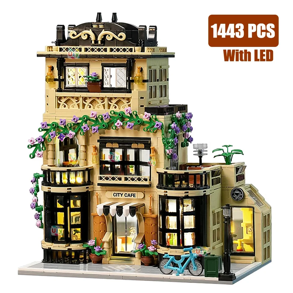 875-Piece Coffee Shop Building Set - 3-in-1 Modular City Architecture With LED Lights