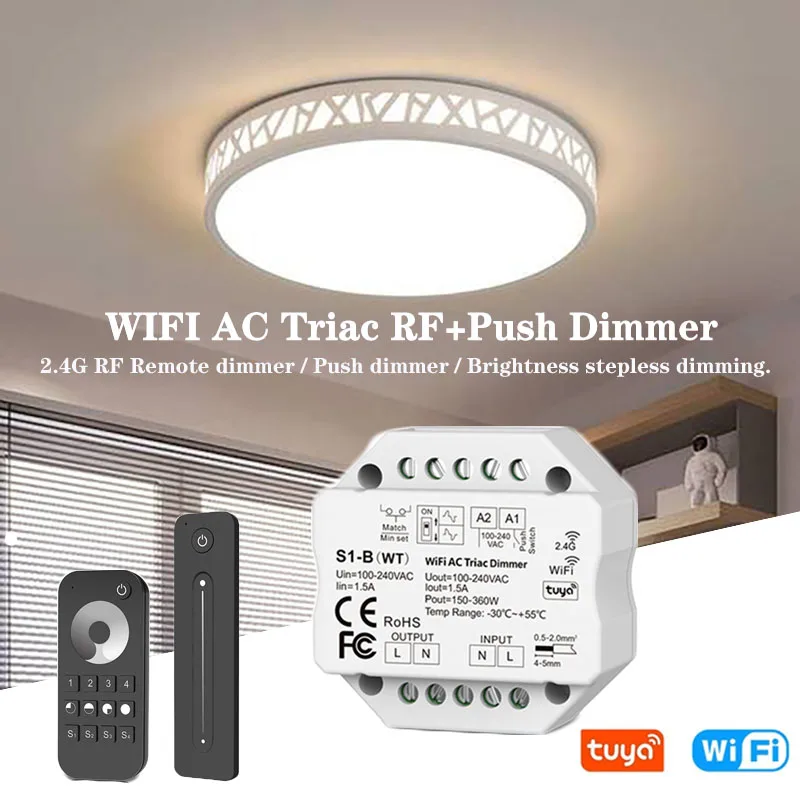 TUYA WIFI AC Triac RF + Push dimmer LED Dimmer Switch 110V 220V RF Remote Control F Echo Plus Google Home Voice Control