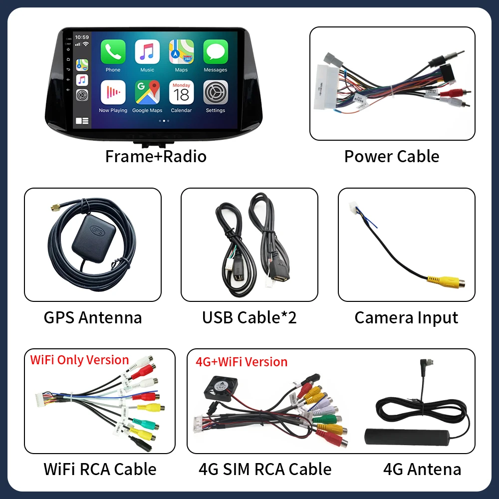 Radio Multimedia con Android Auto y Carplay Inalámbrico para Hyundai I30 2017-2021, Reproductor con GPS, Navegación, Bluetooth, WIFI+5G, DSP Estéreo 6