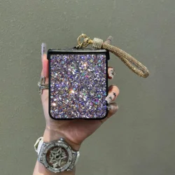 Luxury Artificial Diamond Plated Strap Lanyard Phone Case - Korean Style Cover for Motorola Razr 70 (Purple)