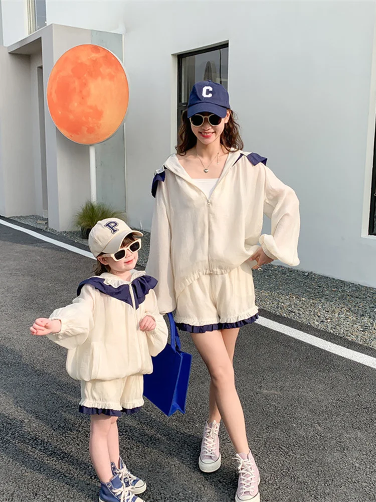 

Parent-child Thin Section Mother and Daughter Sun Protection Clothing Suit Loose Sun Protection Clothing Coat Two-piece Set