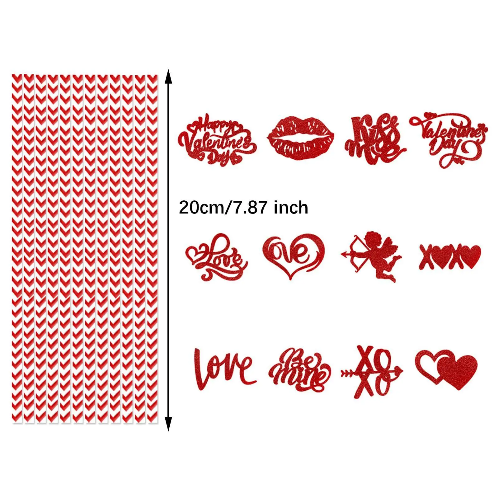 24x Valentines Day Paper Straws for New Year Holiday Love Theme Parties