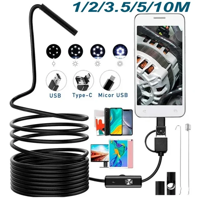 3.5m 5m 10m Wire Mini Endoscope Camera 5.5mm Lens for Android Type-C/USB  Borescopes Waterproof Led Lighting Inspection Camera