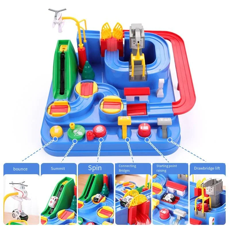 Car Rescue Adventure Toy Train Rail Scale Model for Kids Montessori Boys Girl Xmas Gifts Racing Cars Mechanical Brain Table Game