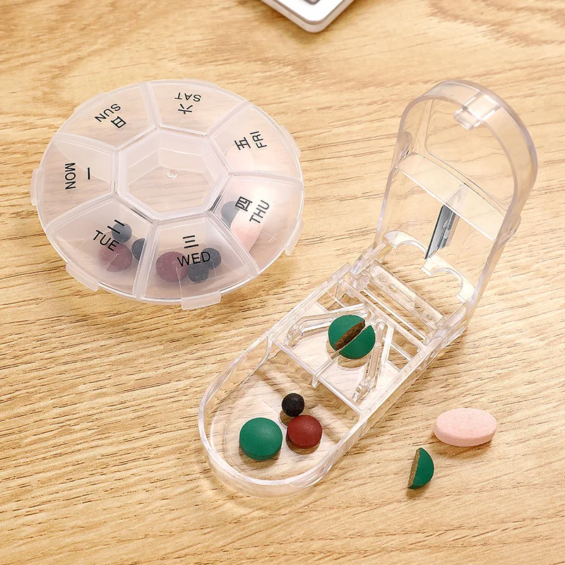 

2pcs Pills Box Pill Cutter Sets Pill Cases Medicine Boxes Dividing Device Case Traveling Household Mini Medicine Box