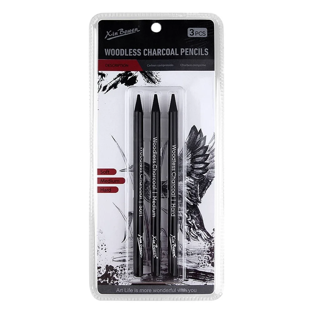 3Pcs Soft/Medium/Hard Charcoal Pencils Set Drawing Pencil White/Black Charcoal Pen Sketch Pencil Art Supplies Professional