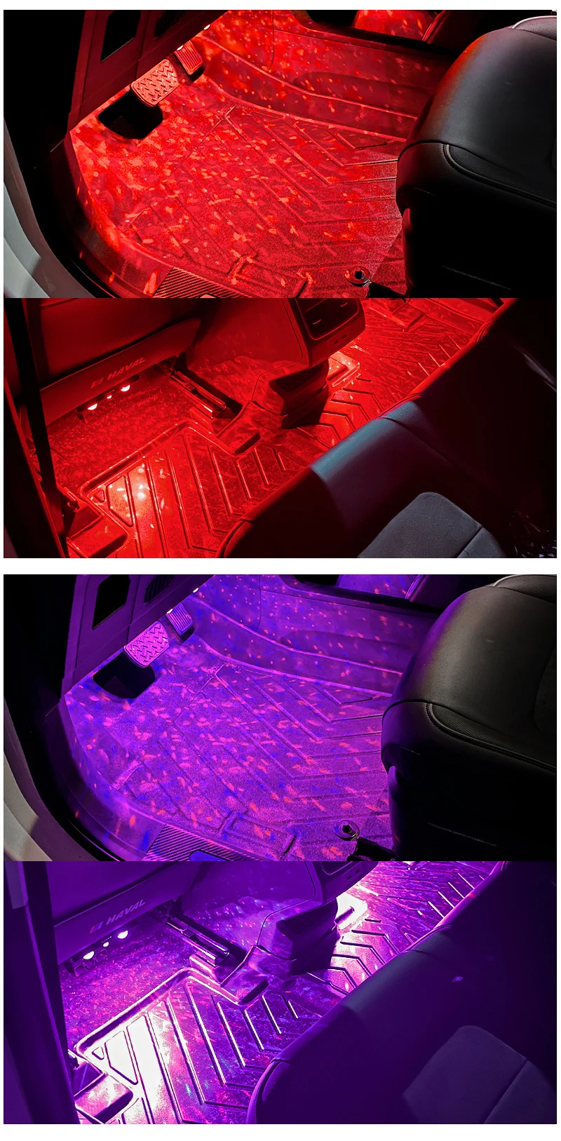 Ambientebeleuchtung für Autos, kabellose LED-Beleuchtung mit automatischer Sensorik, farbenfrohe Sprachsteuerung, Innendekoration, kabellose Fußraumbeleuchtung – Detail 10