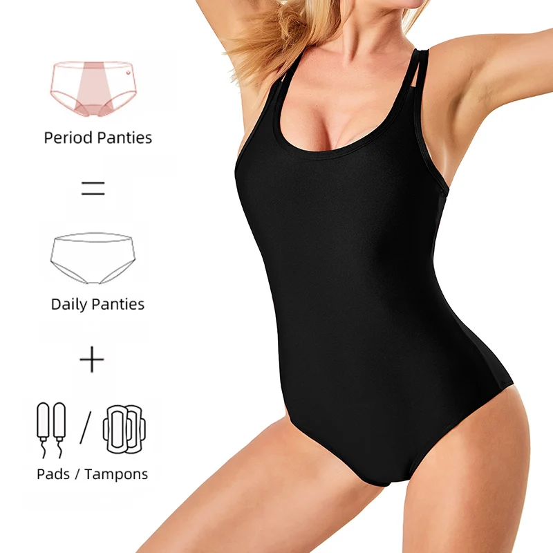 Women's Sexy Solid Menstrual Absorbent Swimsuit One-Piece Swimsuit Designed for Menstrual Period Physiological Swimsuit 2