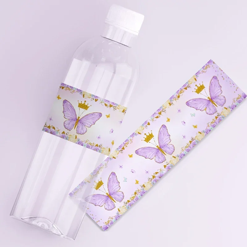 Set of 10 Purple Butterfly Bottle Labels - Elegant Sticker Decorations for Celebrations and Events