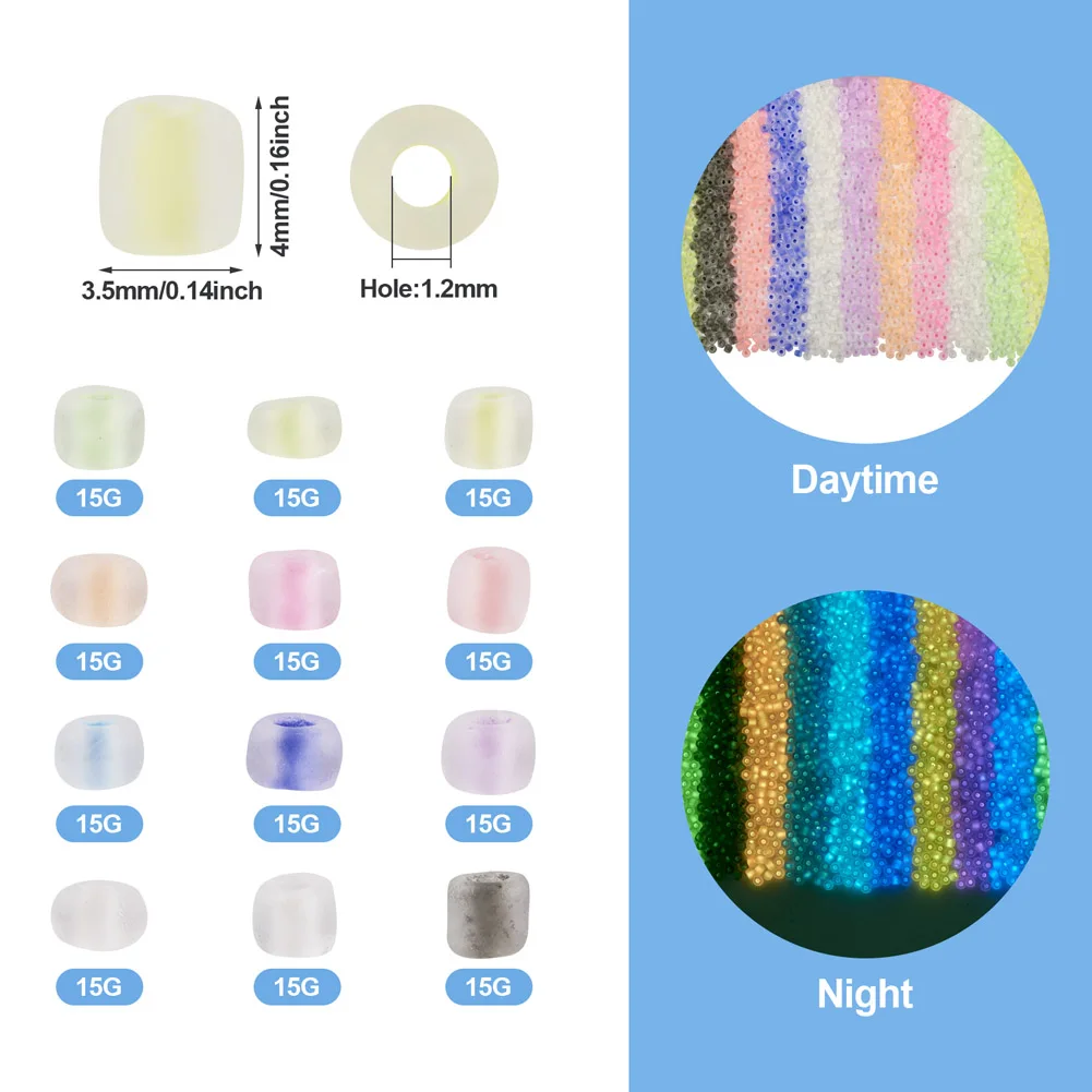 180g Mixed Color Luminous Frosted Glass Beads Glow in the Dark Rondelle Loose Seed Beads For DIY Jewelry Making Accessories
