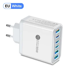 High - Speed 55W USB Travel Charger with Fast Charging Technology - EU White Plug