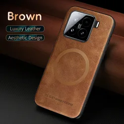 Luxury Leather Magnetic Phone Case with Magsafe Cover for Xiaomi 12T (Brown)