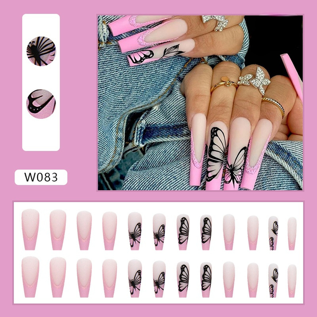 detachable fake nails with design butterfly press on nails coffin long artificial nails with glue fingernails fake