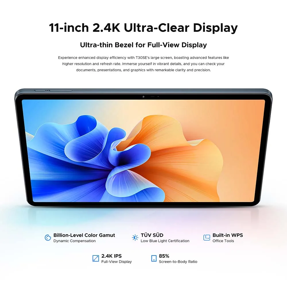 DOOGEE T30SE 태블릿, 2.4K TUV 인증, 안드로이드 14, 4GB, 128GB, T606 옥타코어, 쿼드 스피커, 8580mAh 태블릿, 11 인치