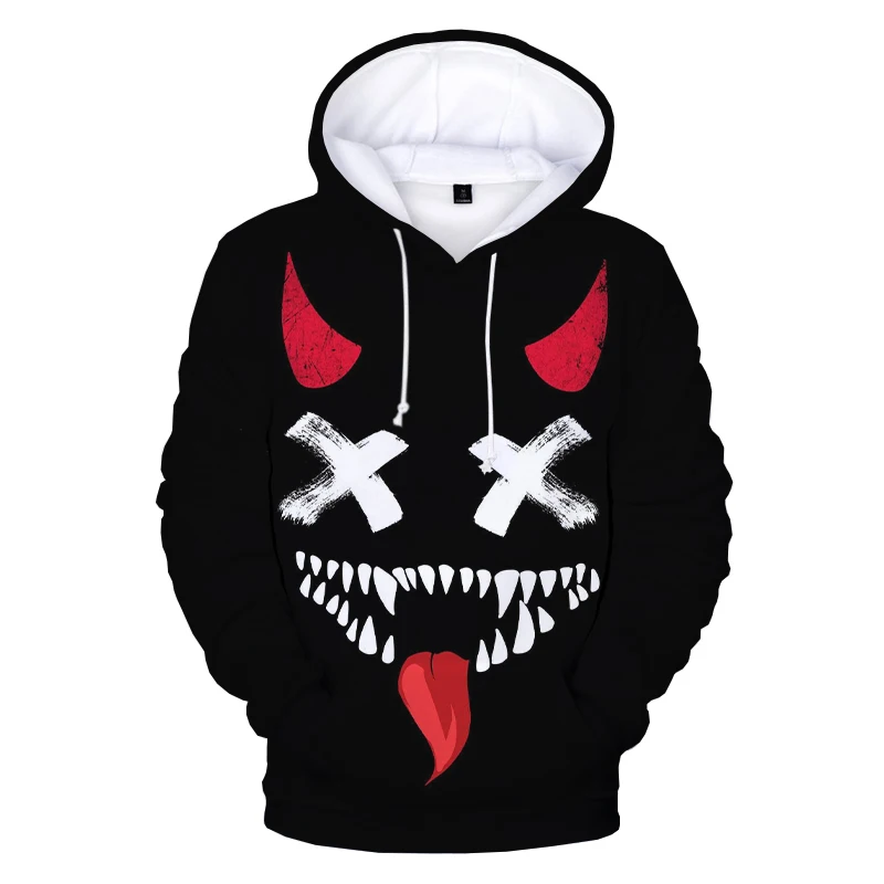 thumbnail image 1 of Sudadera con capucha con estampado 3D de cara sonriente de diablo a la moda para hombre y mujer, estilo hip hop, informal, divertida, con estampado XOXO, 1 of 5