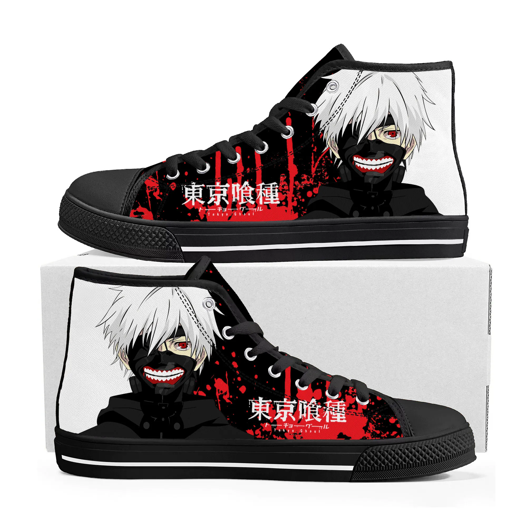 Hot Anime Manga Ken Kaneki Cartoon Tokyo Ghoul High Top Sneakers Mens Womens Canvas Sneaker Casual Couple Shoes Custom Shoe