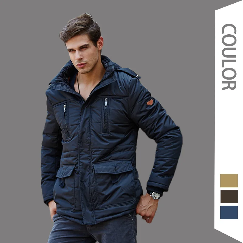 

Winter New Men's Fleece Hooded Mid-length Padded Jacket