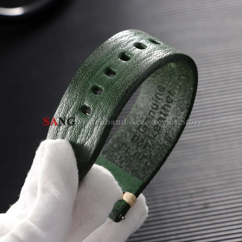 Vintage Retro Leather Watch Band with Quick Release and Stitching Details