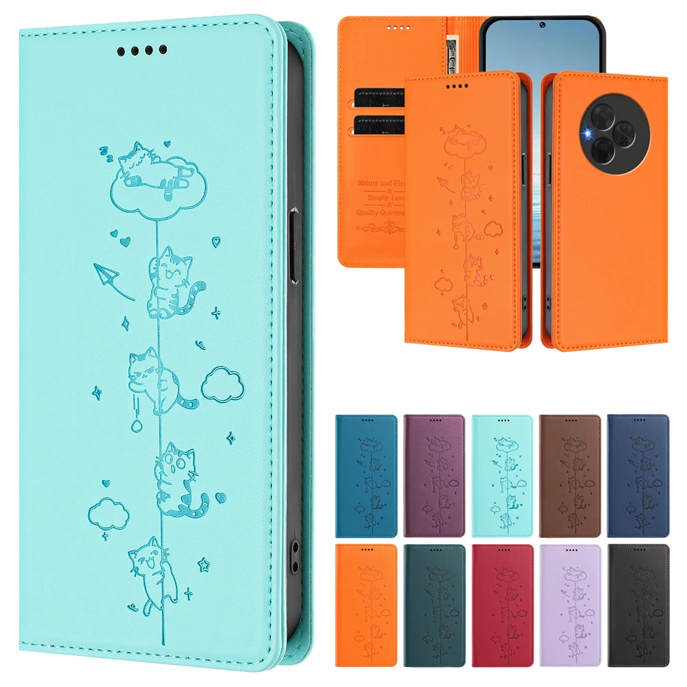 Premium Cat Leather Flip Wallet Case with RFID Protection
