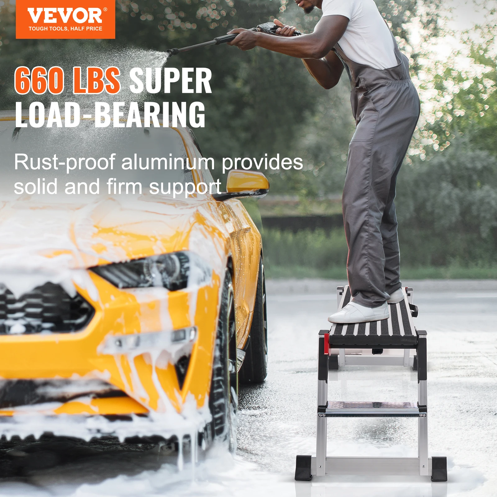 VEVOR Folding Work Platform Aluminum Drywall Stool Ladder Heavy Duty Work Bench w/ Non-Slip Feet for Washing Vehicles Painting 2