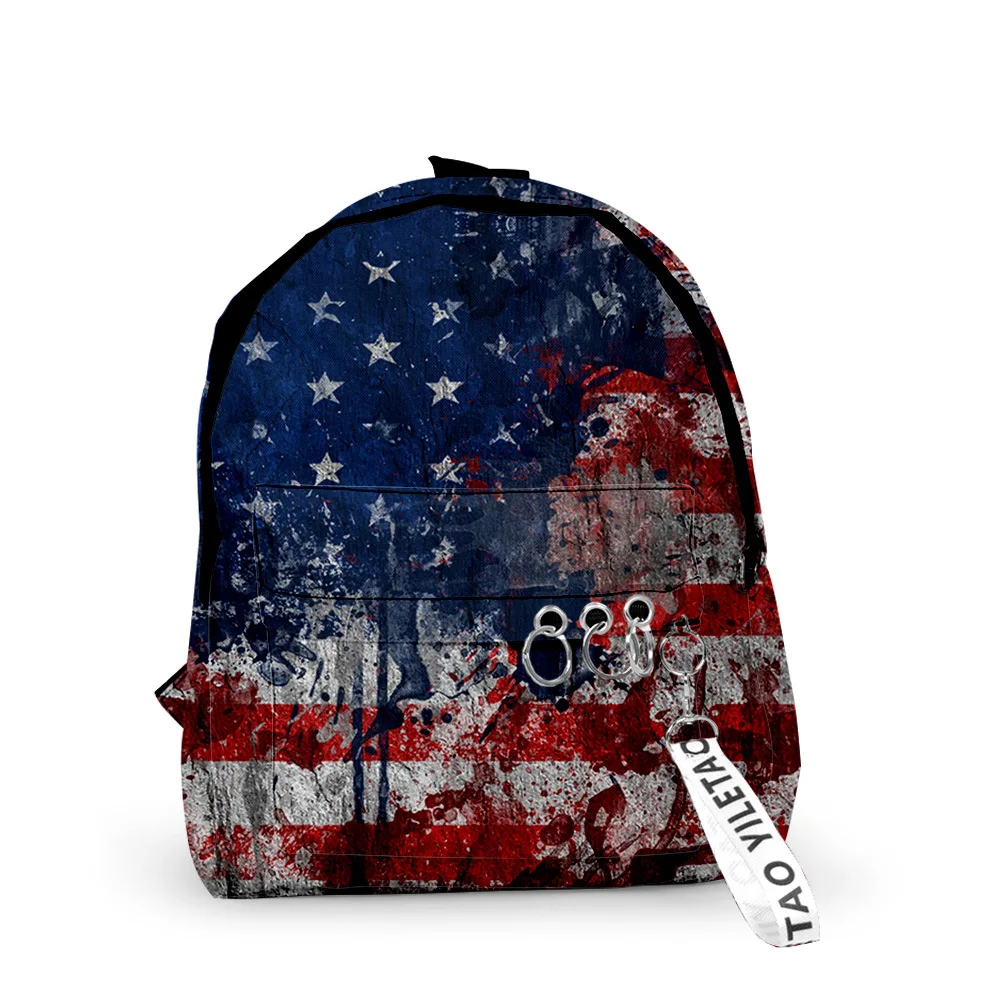 Trendy Star-spangled banner Backpacks Boys/Girls pupil School Bags 3D Print Keychains Oxford Waterproof Cute Small Backpacks
