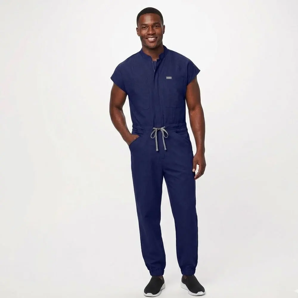 Hospital Staff Scrub Set: Sleeveless Nurse Romper + Unisex Slim-Fit Jogging Pants (Large Size)