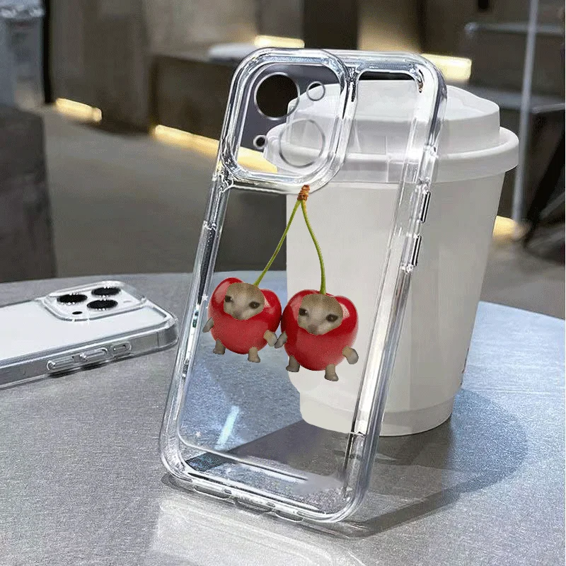 Whimsical Cherry Strawberry Cat Couple Soft Phone Case