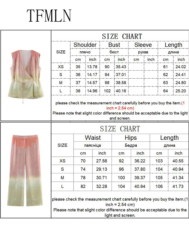 TFMLN 2025 Summer Sweet Women Tie Dye Top Pant Suit Fashion Sleeveless V-neck Lace Up Top Zipper Straight Pant Causal Outfits