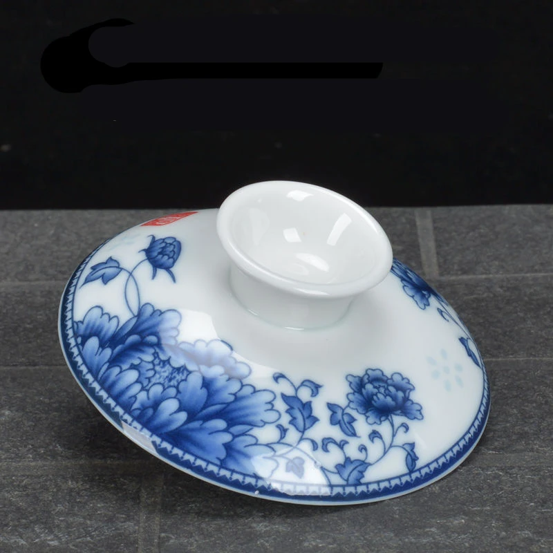 Cover Bowl Tea Cup Single Lid Accessories White Porcelain Blue and White Flower Cover Bowl Lid Sancai Gaiwan Tea Set Accessories