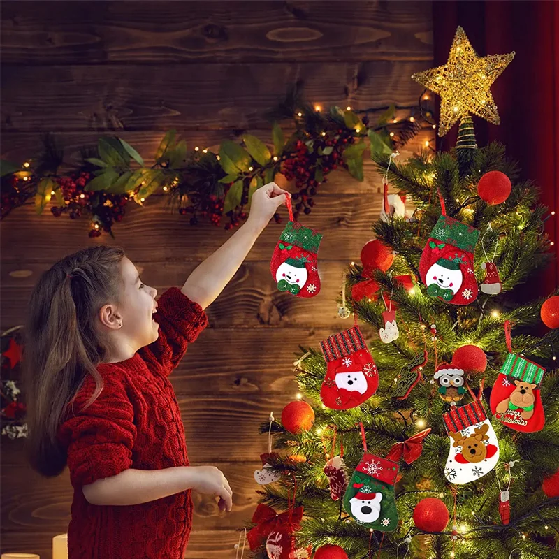 Mini Christmas Hanging Stockings Xmas Tree Ornaments Pendant Small Boots Children New Year Candy Bag Santa Claus Gift Sock Decor christmas stockings