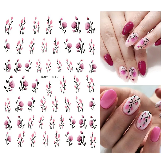 

3D Nail Art Stickers Pink Floral Nail Decoration Design Tips Adhesive Back Glue Nail Decals