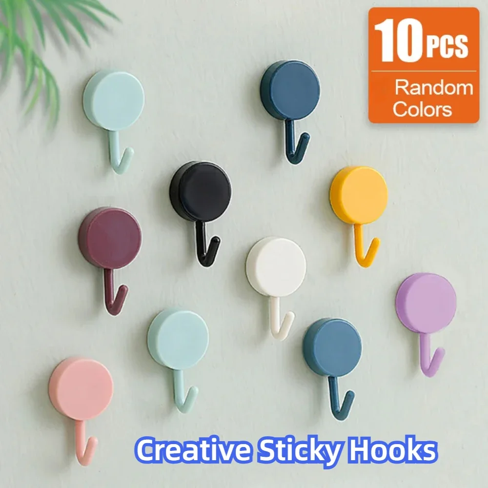 10PCS Self Adhesive Wall Hook Strong โดยไม่ต้องเจาะ Coat กระเป๋าประตูห้องน้ําห้องครัวผ้าเช็ดตัวแขวน Hooks Home Storage อุปกรณ์เสริม 1