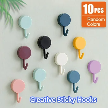 10PCS Self Adhesive Wall Hook Strong โดยไม่ต้องเจาะ Coat กระเป๋าประตูห้องน้ําห้องครัวผ้าเช็ดตัวแขวน Hooks Home Storage อุปกรณ์เสริม 1