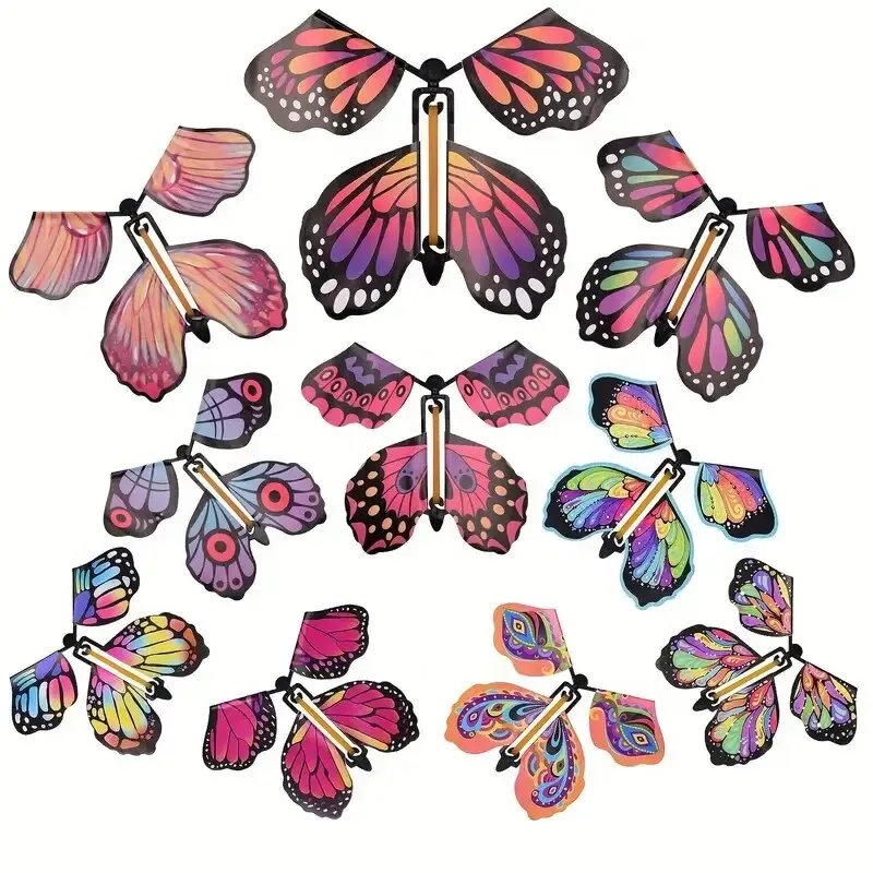Rubber Band Flying Toys 10Pcs Fairy Magic Butterfly Kids Children Funny Rubber Band Flying In The Book Joke Toys Powered Wind Up Butterflies Props