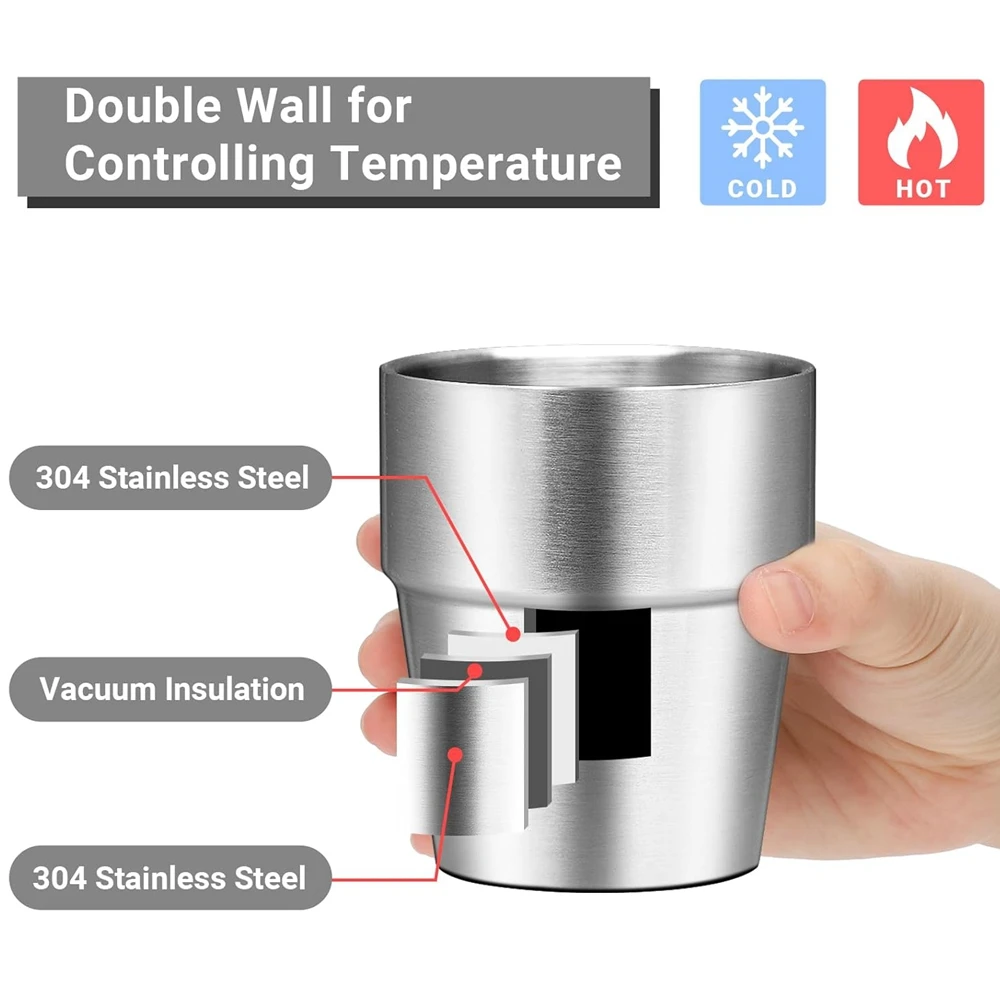 Stainless Steel Cups 4 Pack 10oz 6oz Double Wall Stackable Insulated For Travel Camping Home Outdoor
