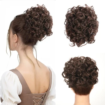 Parrucchino sintetico per chignon scrunchie, piatto riccio, estensione per chignon con pettini, pezzo di capelli per chignon disordinato per donne e ragazze