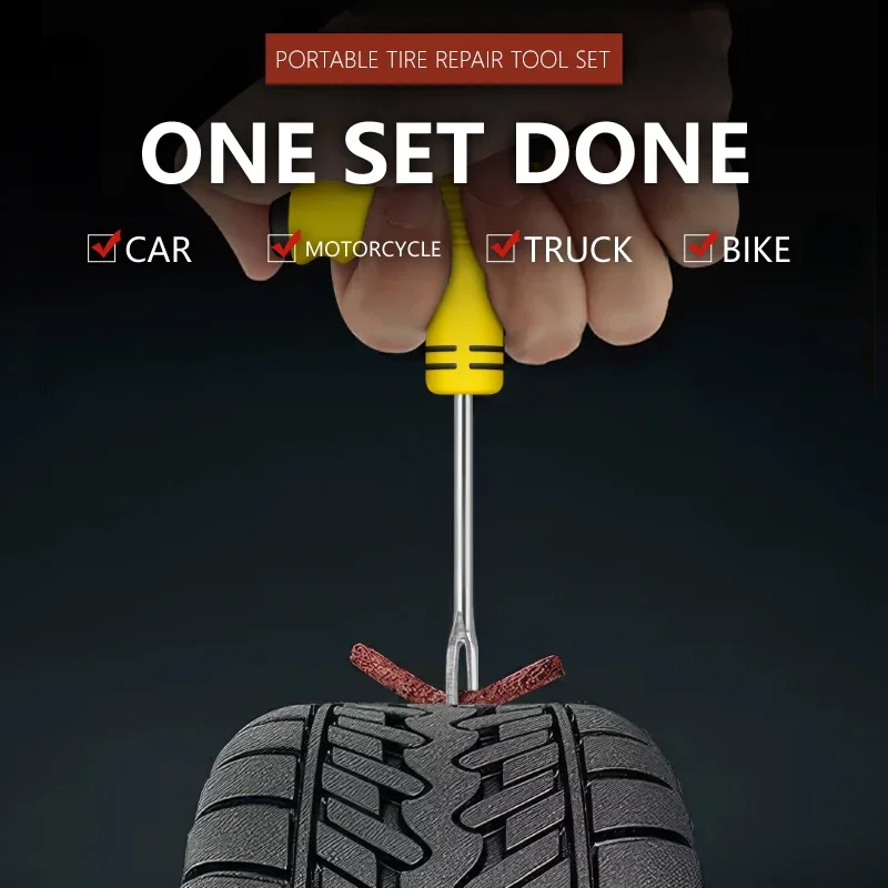 Car Tire Repair Kit for Tubeless Tires Rubber Strips Glue Plug Tools Auto/Motorcycle Puncture Maintenance