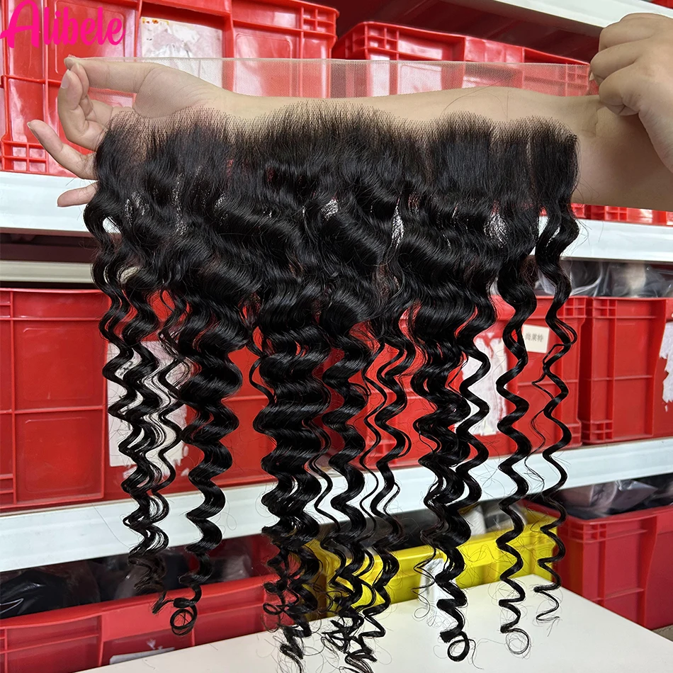 Loose Deep 13X6 Transparent Lace Frontal Only Pre-Plucked Hairline 13x6 Lace Front Closure 150% Density Natural Black 14- 24Inch