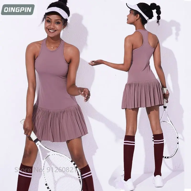 Tennis Skirt Dress with Pads Women Slim Sports Dresses Ladies High