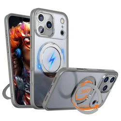 Luxury 360 Rotating Magnetic Stand Phone Case with Metal Ring and Foldable Bracket - Acrylic Clear - iPhone Air (Titanium Gray)