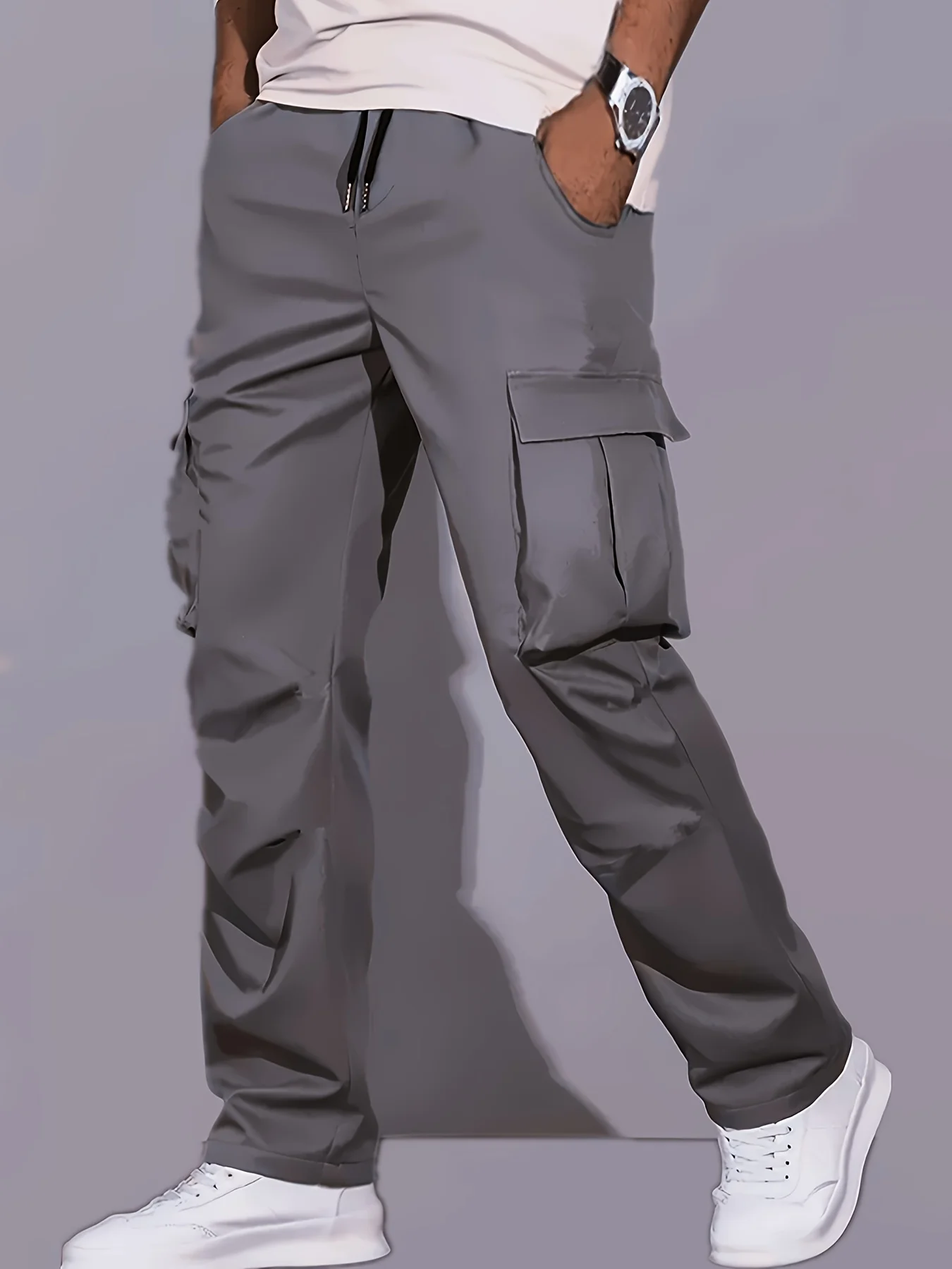 2024 new men's workwear pants, European and American men's loose straight casual pants, men's workwear pocket pants 6