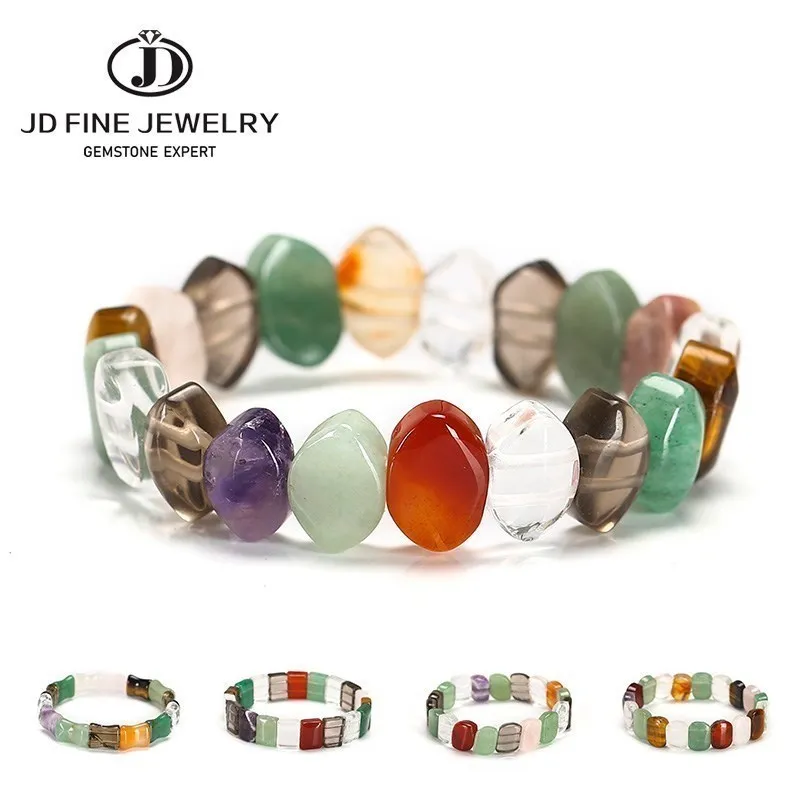 Crystal Bracelets JD 10*14mm Natural Colorful Crystal Fat Rectangle Bead Bracelets Women Trendy Energy Healing Elastic Bangles Yoga Jewelry Gift