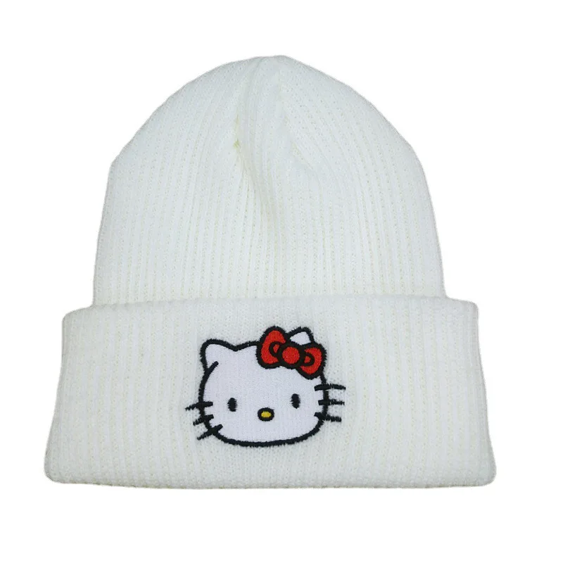Cute Hello Kitty cartoon Sanrio embroidery knit hat Cinnamon