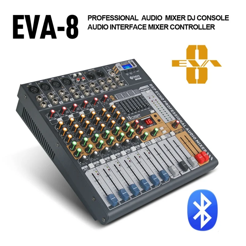 

Debra Audio Clean Sound ! Pro EVA-8 8 Channels Audio Mixer Dj Consoler With 48V Phantom Power USB Bluetooth For Recording Stage