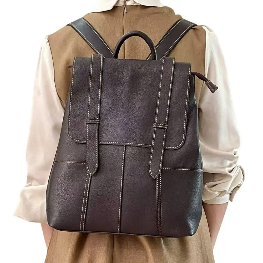 Natural Real Cow Leather Women Backpacks Crazy Horse Leather Schoolbag Daily 12.9 Inch Laptop Backpack Top Quality Handcraft Bag 2