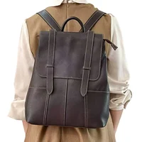 Natural Real Cow Leather Women Backpacks Crazy Horse Leather Schoolbag Daily 12.9 Inch Laptop Backpack Top Quality Handcraft Bag 2